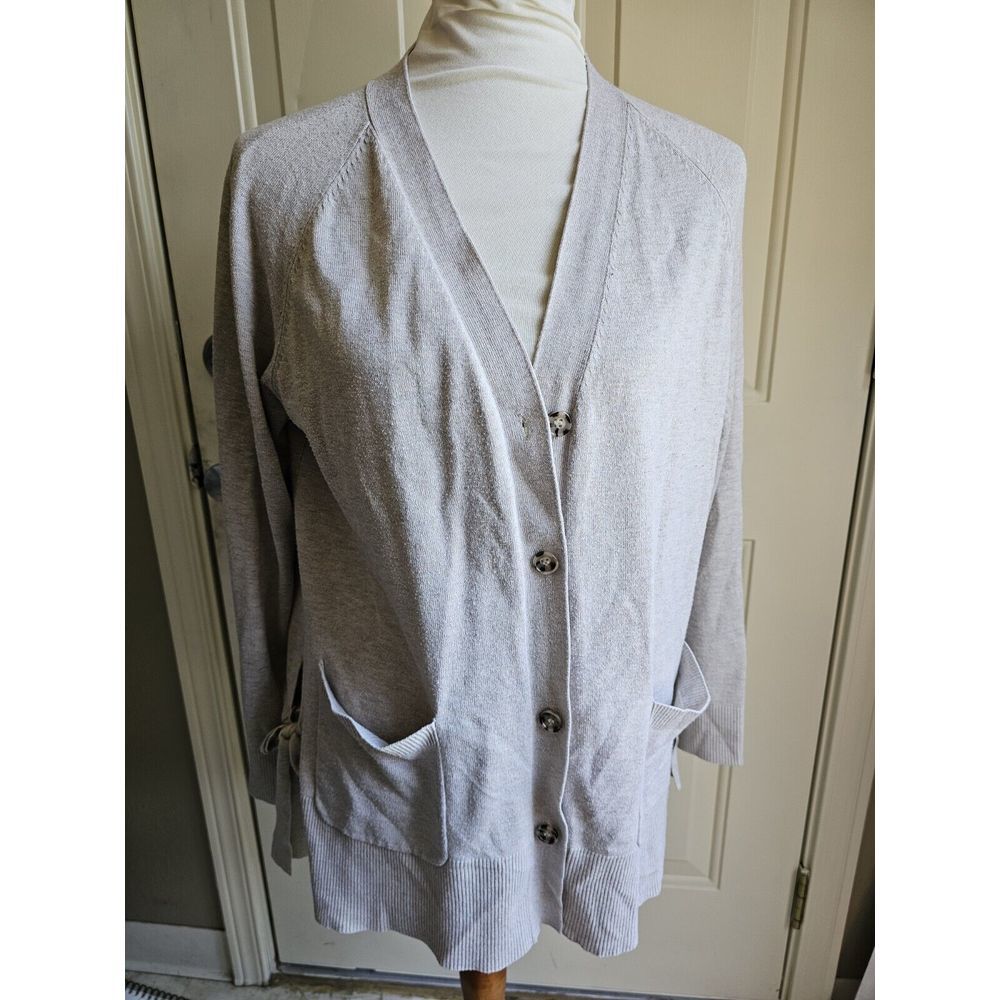 Alya Tan Button Cardigan With Side Ties. Size Large